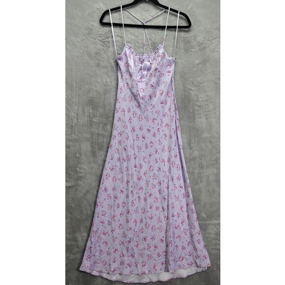Zara Womens Dress Size Medium Satin Floral Lilac Purple Halter Flowers Designer - Picture 4 of 15